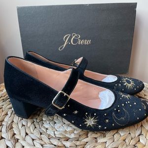 J. Crew Celestial-embroidered velvet Mary Jane pumps, size 8.5